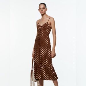 Zara Brown and White Spaghetti Strap Maxi Sundress